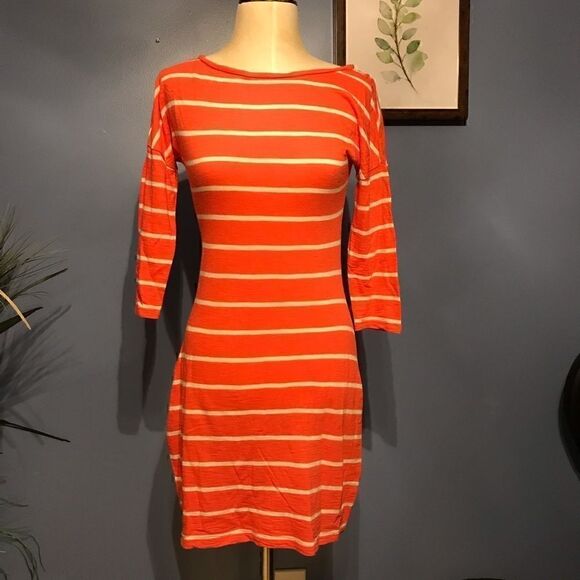 Express Coral & White Striped Half Sleeve Dress XS - Picture 1 of 11